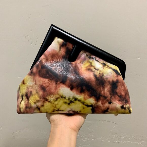 Handmade Genuine Premium Leather Tie-dye Printed Wooden Frame Bag with 2 Straps - Picture 3 of 16